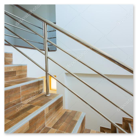 Stainless steel handrail along corridor