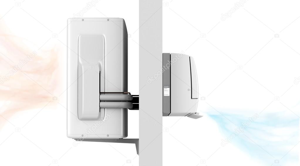 Technician installing a wall-mounted split air conditioner.