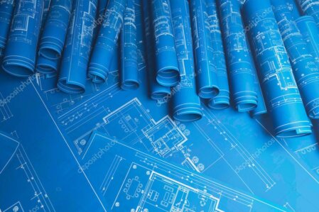 Engineer reviewing HVAC ducting blueprint